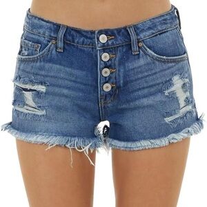 EXCELLENT DISTRESSED CONDITION SIZE 4 AMERICAN EAGLE HI-RISE FESTIVAL SHORTS